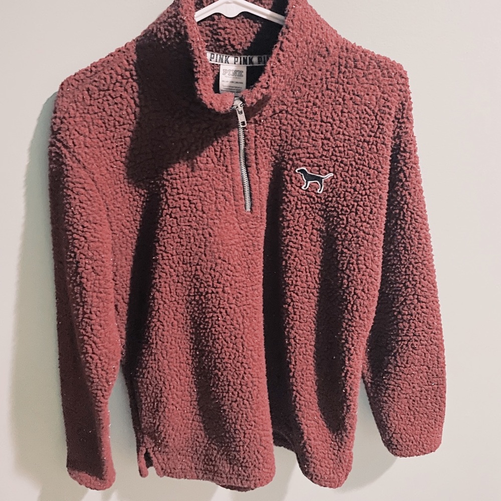 PINK Maroon Sherpa Quarter-Zip